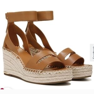 NWT Franco Sarto Callia Genuine Leather Espadrille Wedges in Caramel